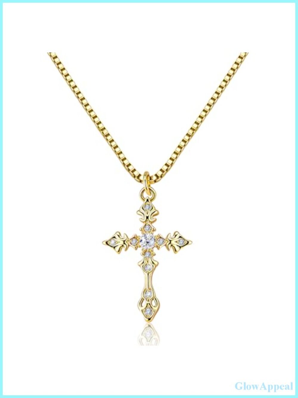 Dainty Cross Necklace CZ Pendant 14K Gold Plated Chain